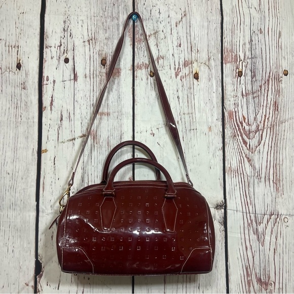 ARCADIA Monogram Crossbody & Top handle BARREL  Bag burgundy patent leather EUC - Picture 14 of 17